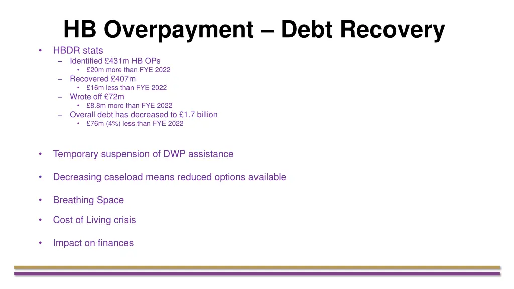 hb overpayment debt recovery hbdr stats