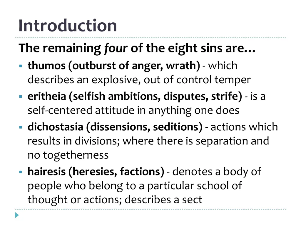 introduction the remaining four of the eight sins