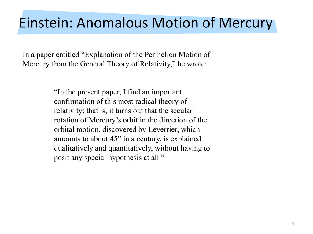 einstein anomalous motion of mercury