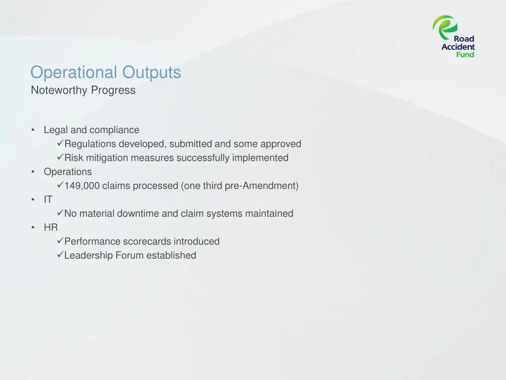 operational outputs noteworthy progress 1