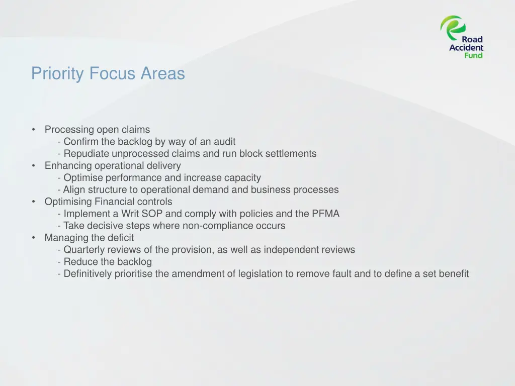 priority focus areas