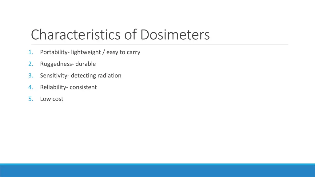 characteristics of dosimeters