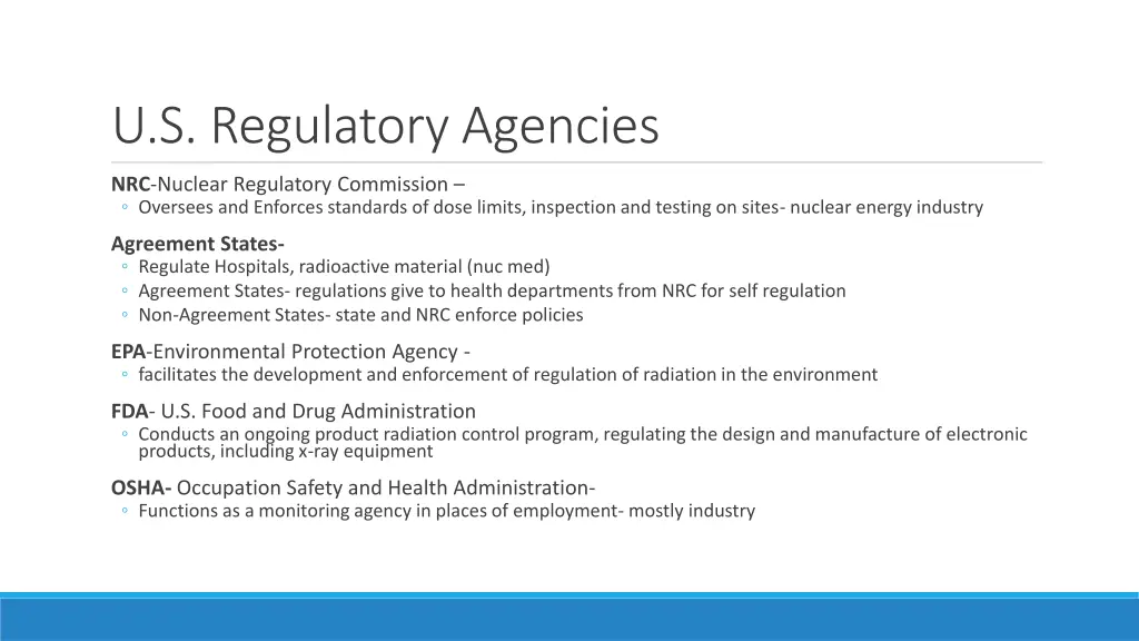 u s regulatory agencies