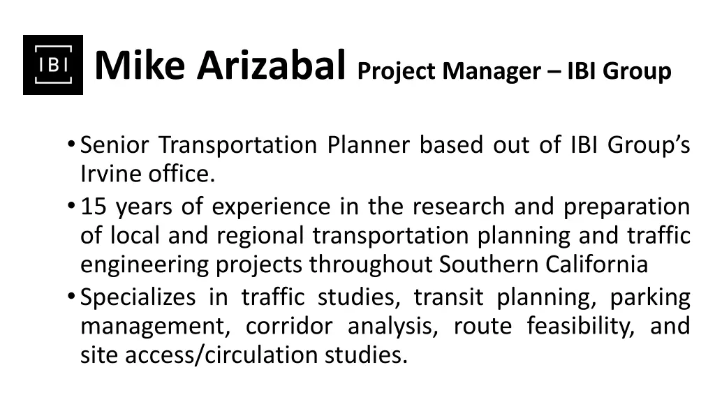 mike arizabal project manager ibi group