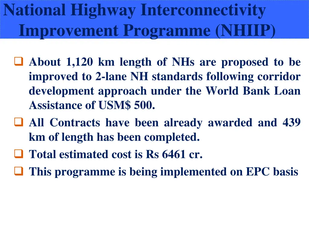 national highway interconnectivity improvement