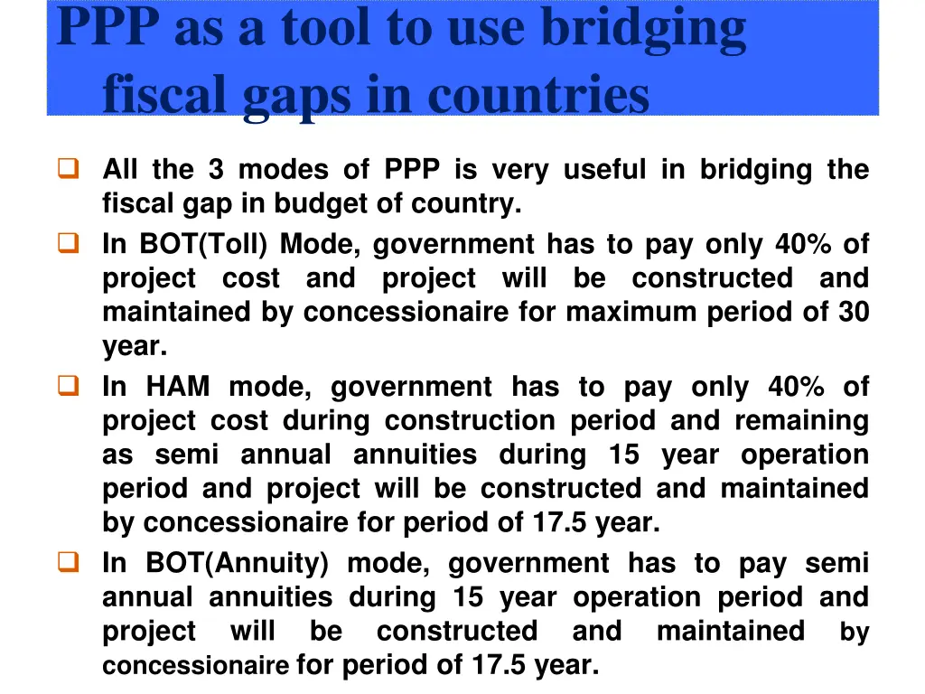 ppp as a tool to use bridging fiscal gaps