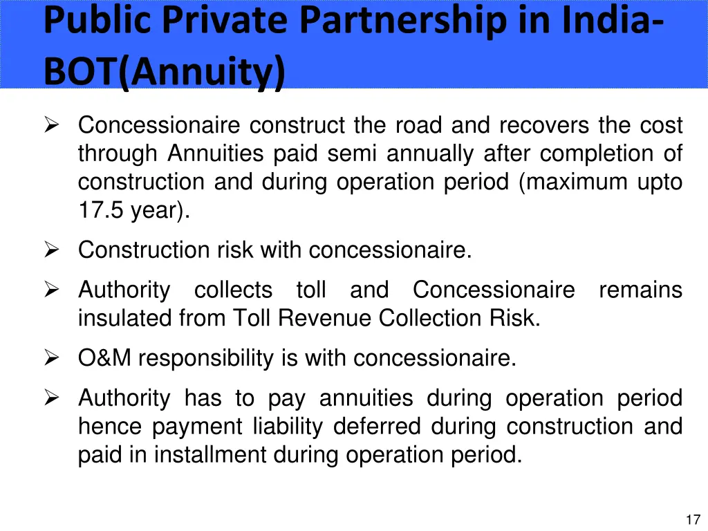 public private partnership in india bot annuity