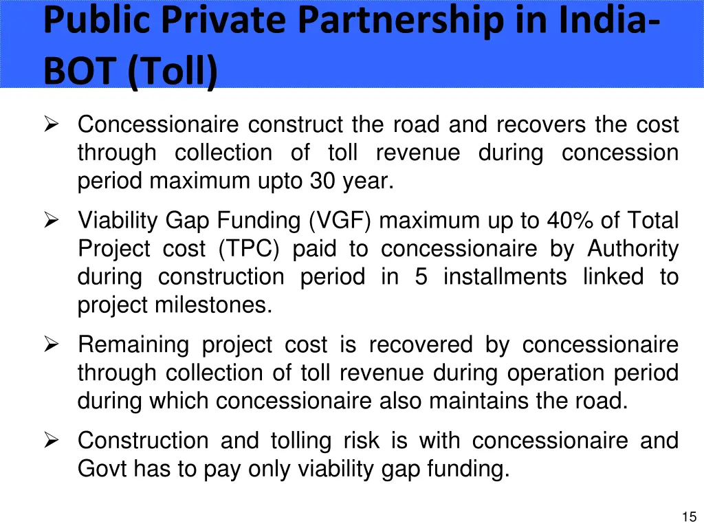 public private partnership in india bot toll