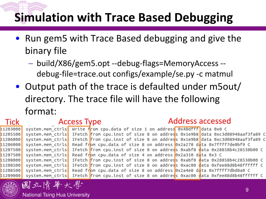 simulation with trace based debugging