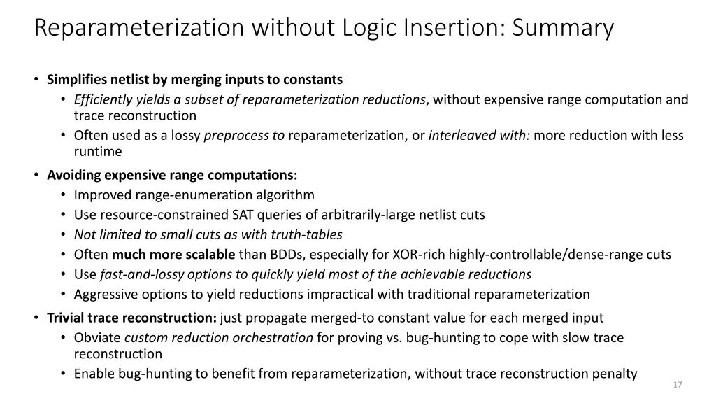 reparameterization without logic insertion summary