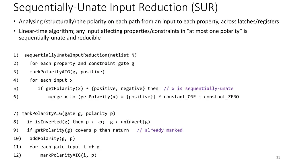 sequentially unate input reduction sur