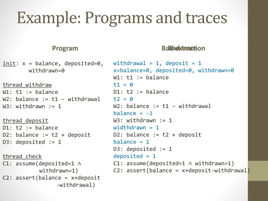 example programs and traces