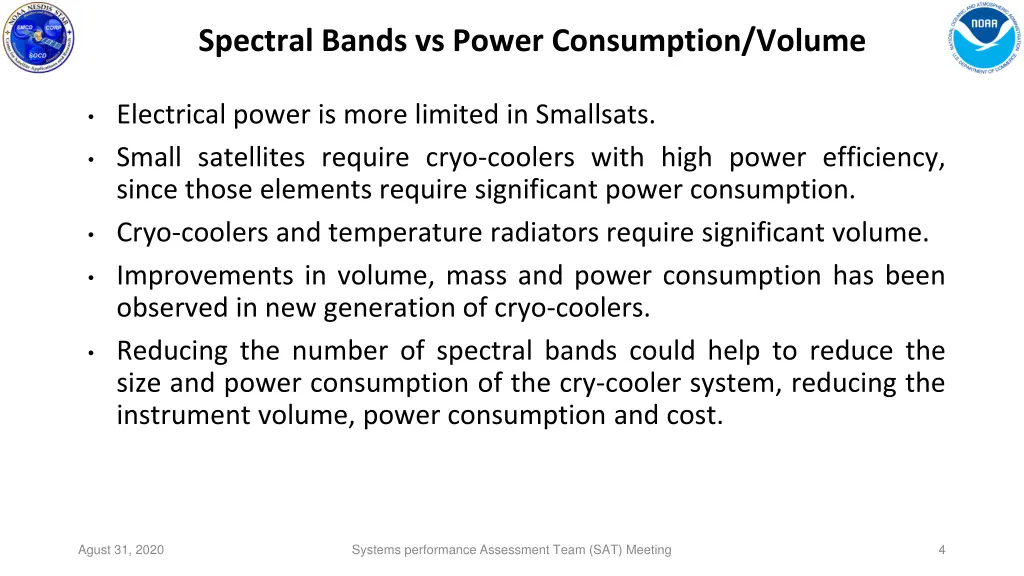 spectral bands vs power consumption volume