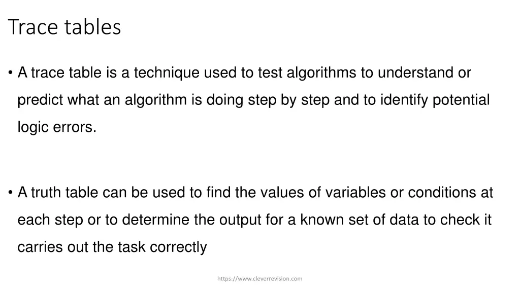 trace tables 1