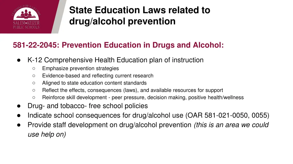 state education laws related to drug alcohol