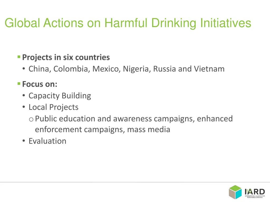 global actions on harmful drinking initiatives