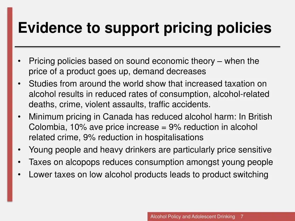 evidence to support pricing policies