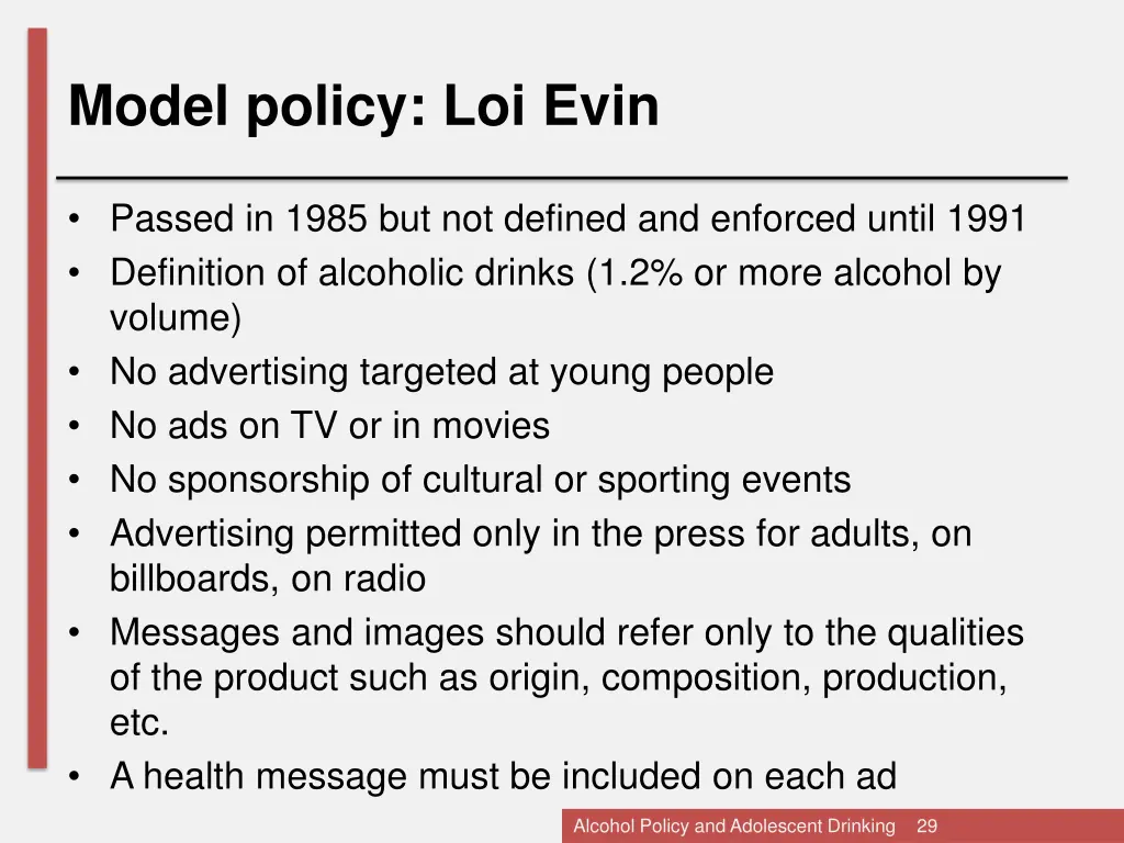 model policy loi evin