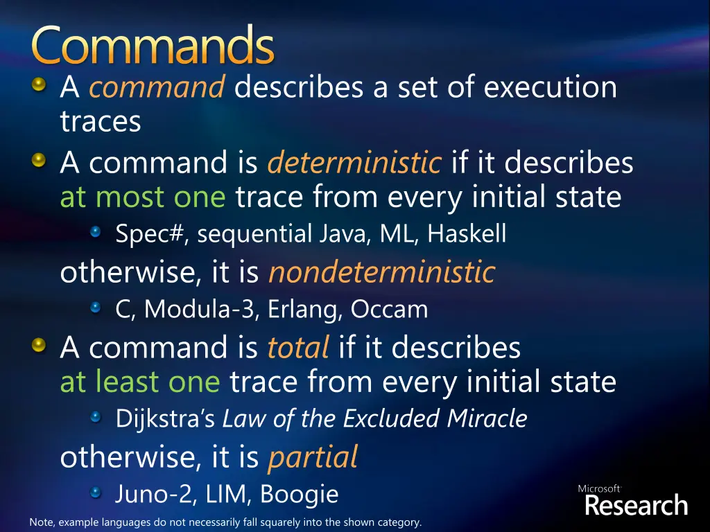 commands a command describes a set of execution