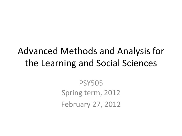 advanced methods and analysis for the learning