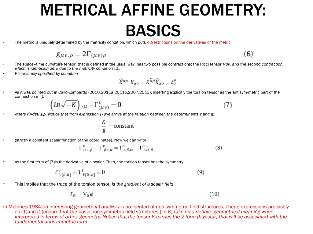 metrical affine geometry basics the metric