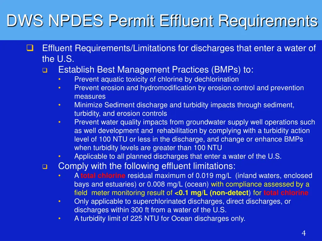 dws npdes permit effluent requirements