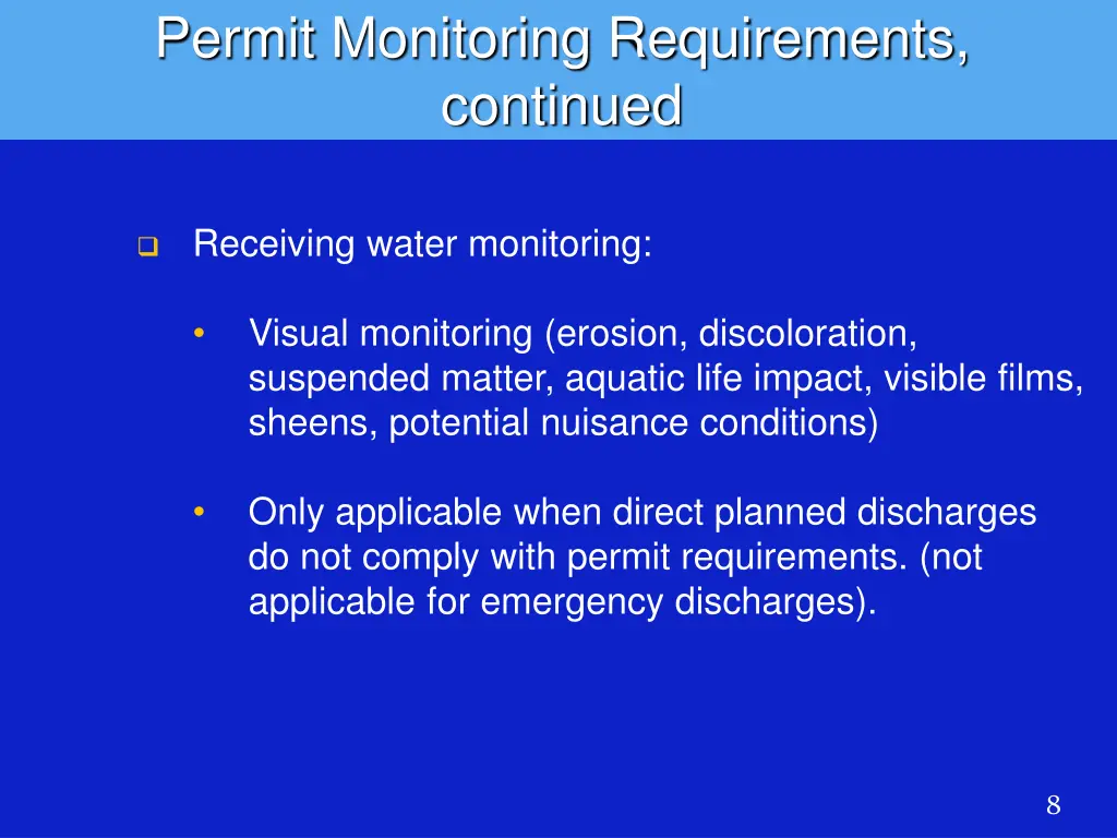 permit monitoring requirements continued