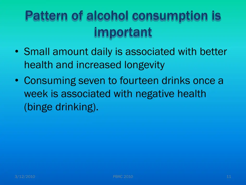 pattern of alcohol consumption is important