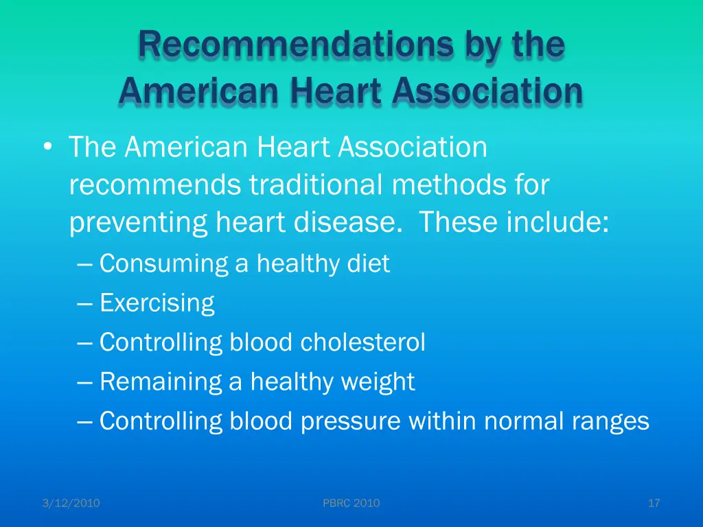 recommendations by the american heart association