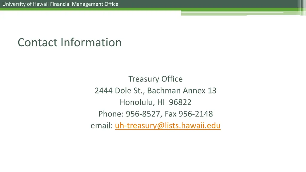 university of hawaii financial management office