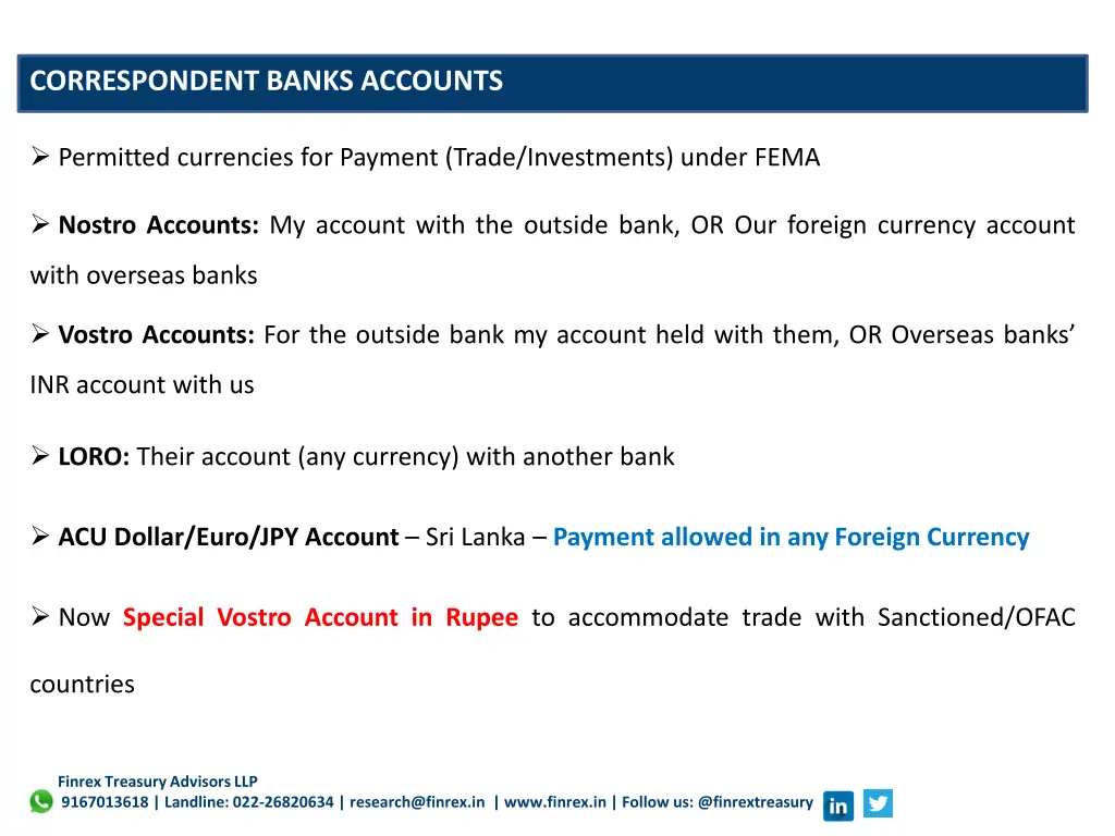 correspondent banks accounts