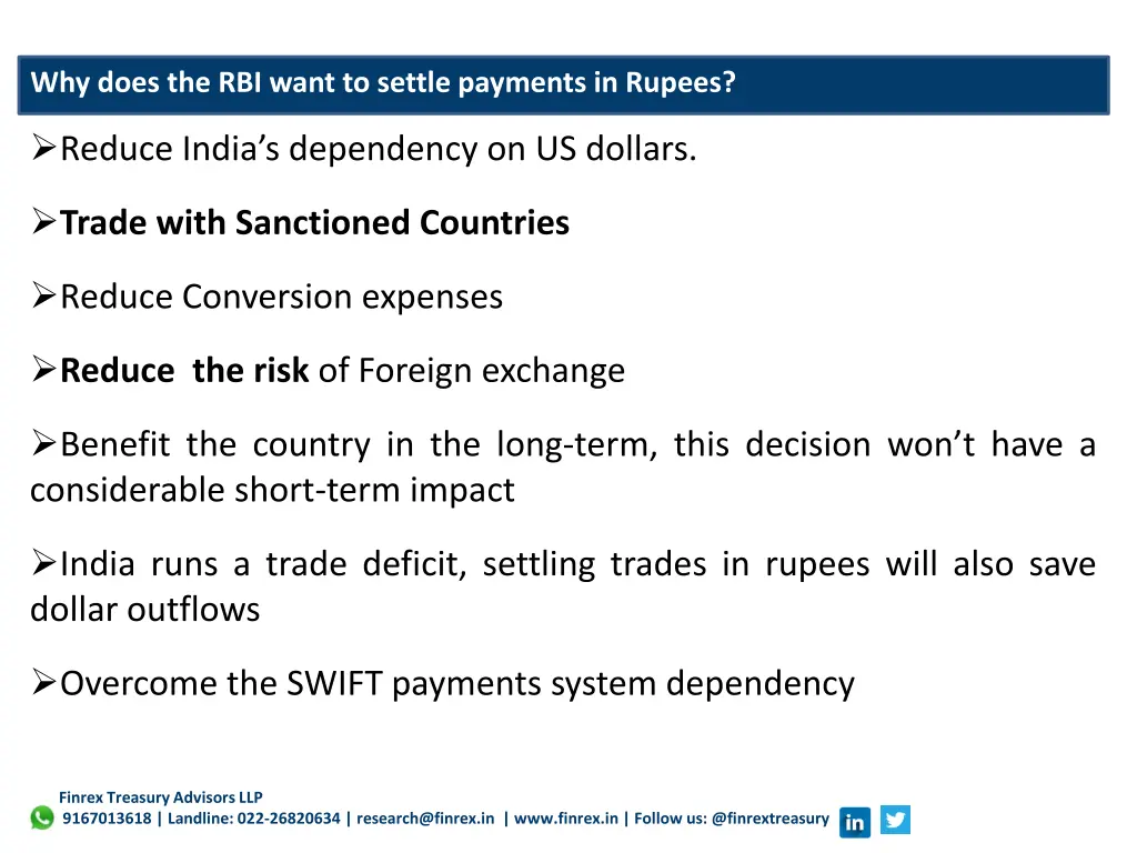 why does the rbi want to settle payments in rupees