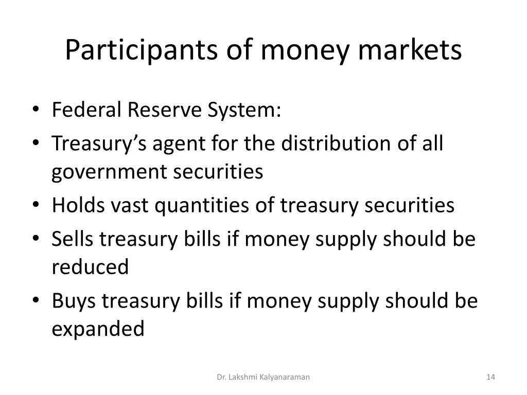 participants of money markets 1