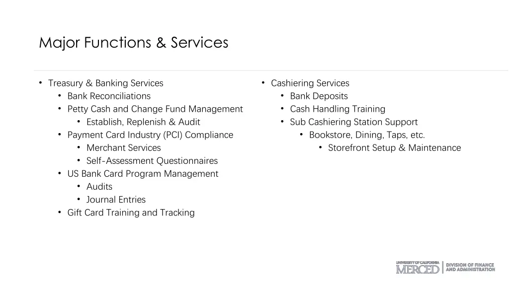 major functions services 7