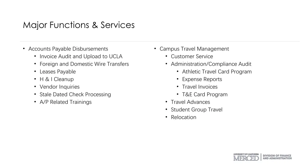 major functions services 8