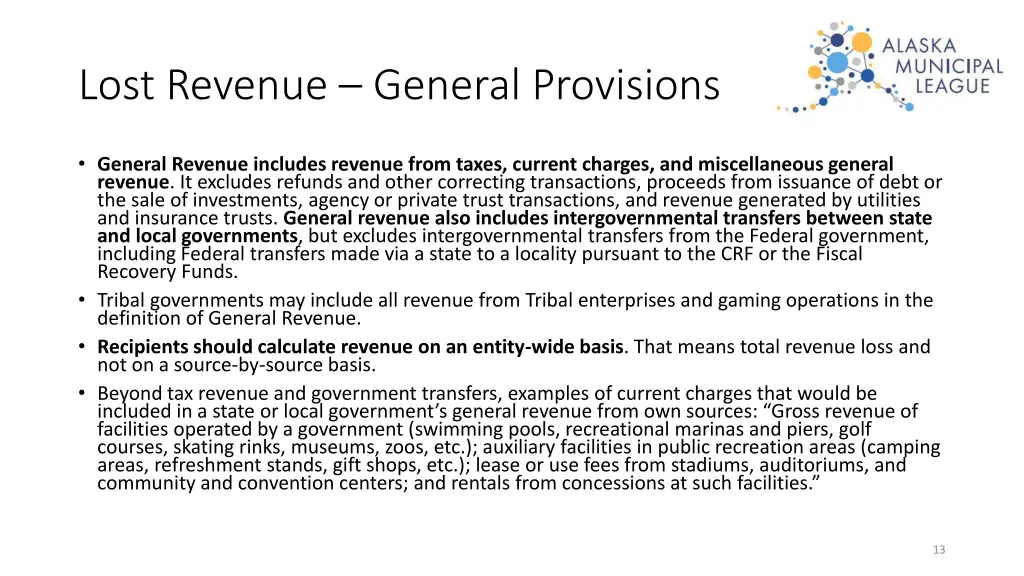 lost revenue general provisions