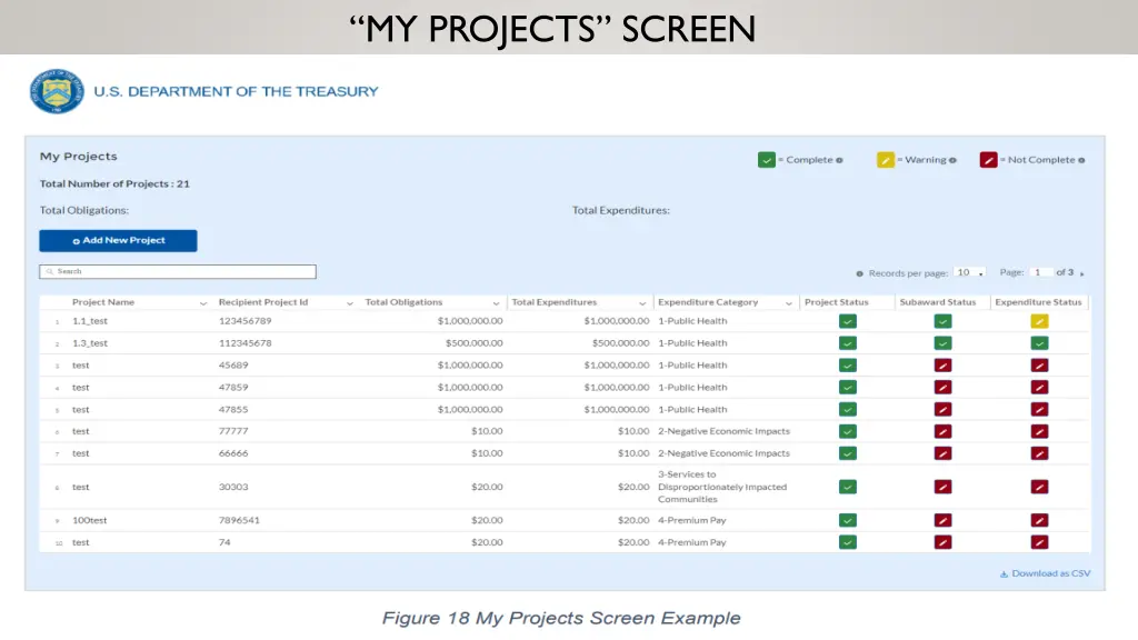 my projects screen