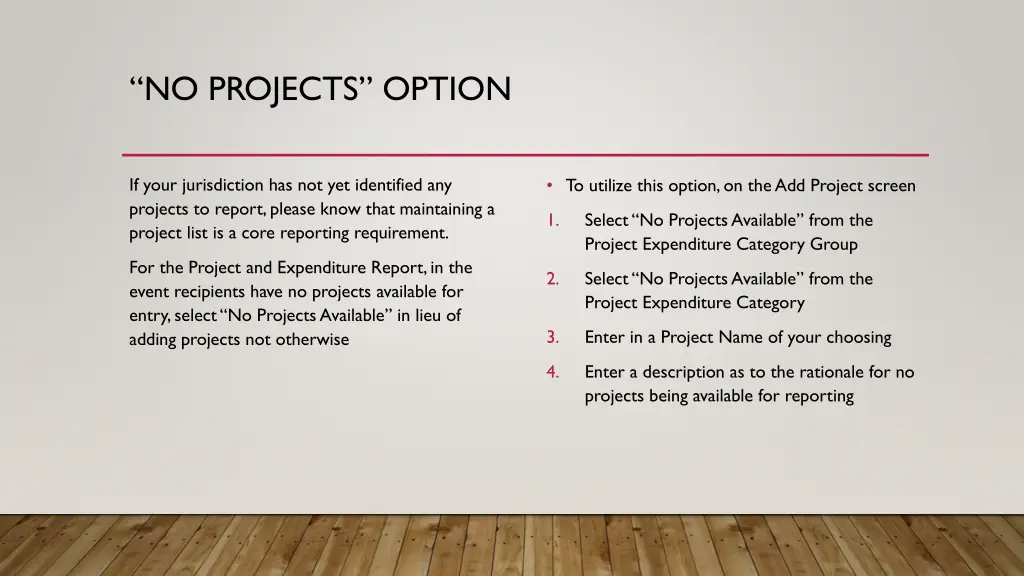 no projects option