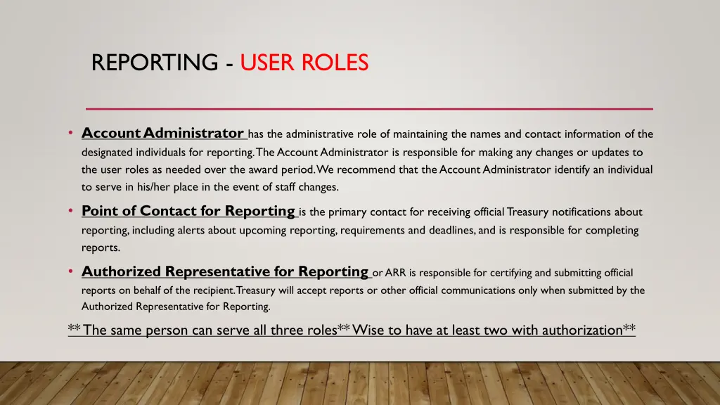 reporting user roles