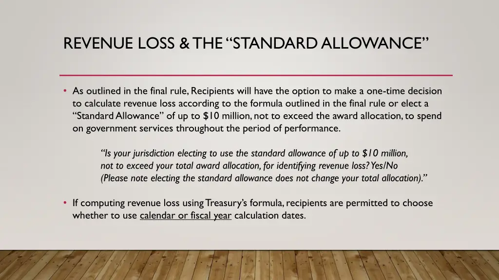 revenue loss the standard allowance