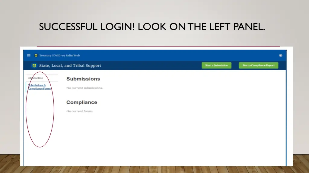 successful login look on the left panel