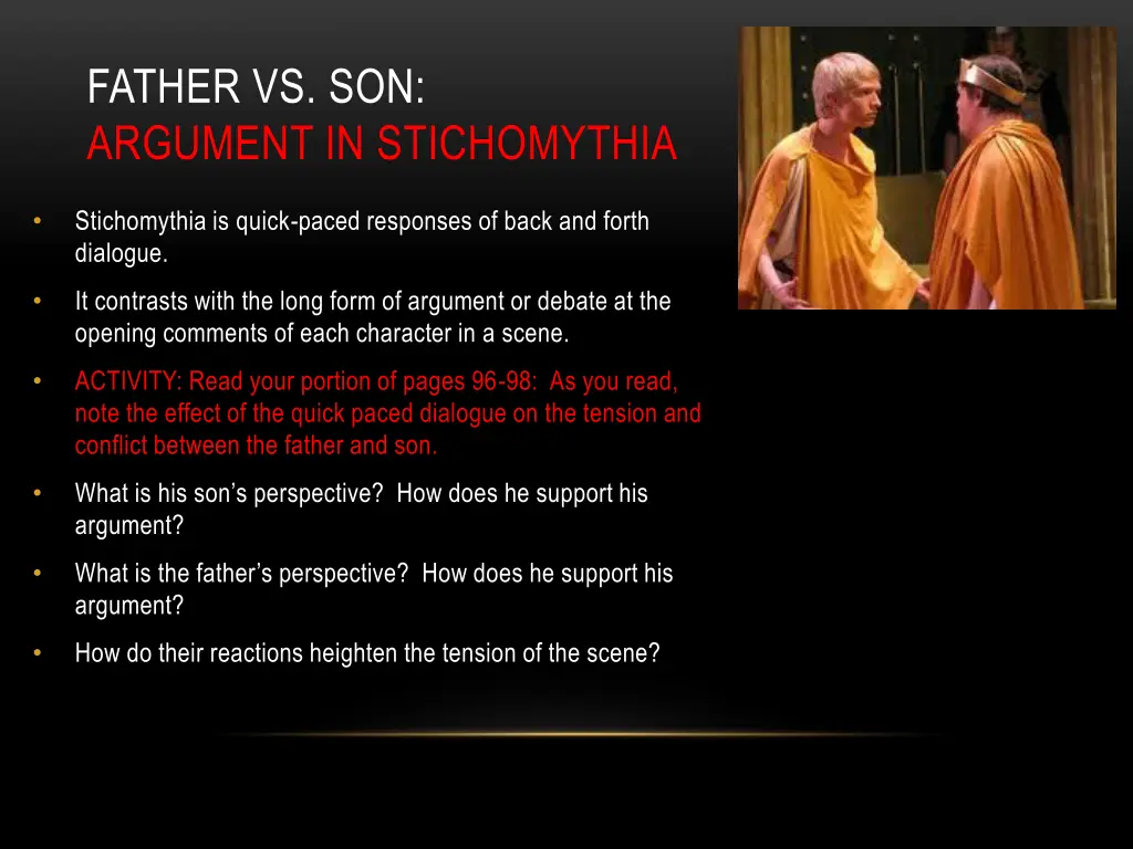 father vs son argument in stichomythia