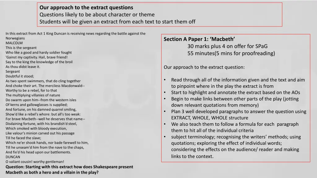 our approach to the extract questions questions