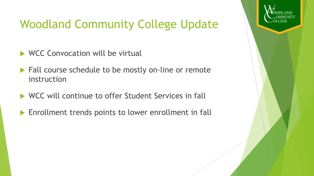 woodland community college update