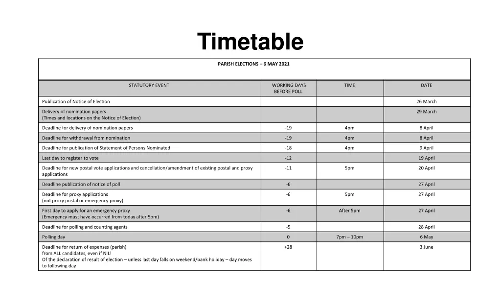 timetable