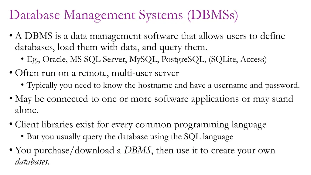 database management systems dbmss