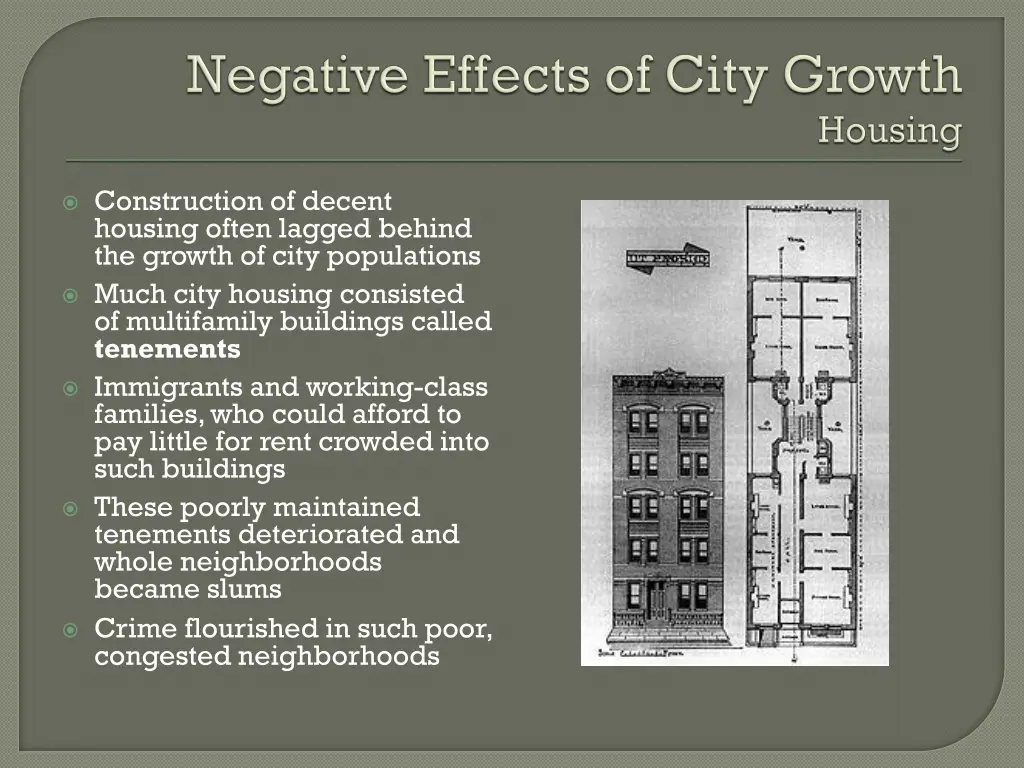 construction of decent housing often lagged