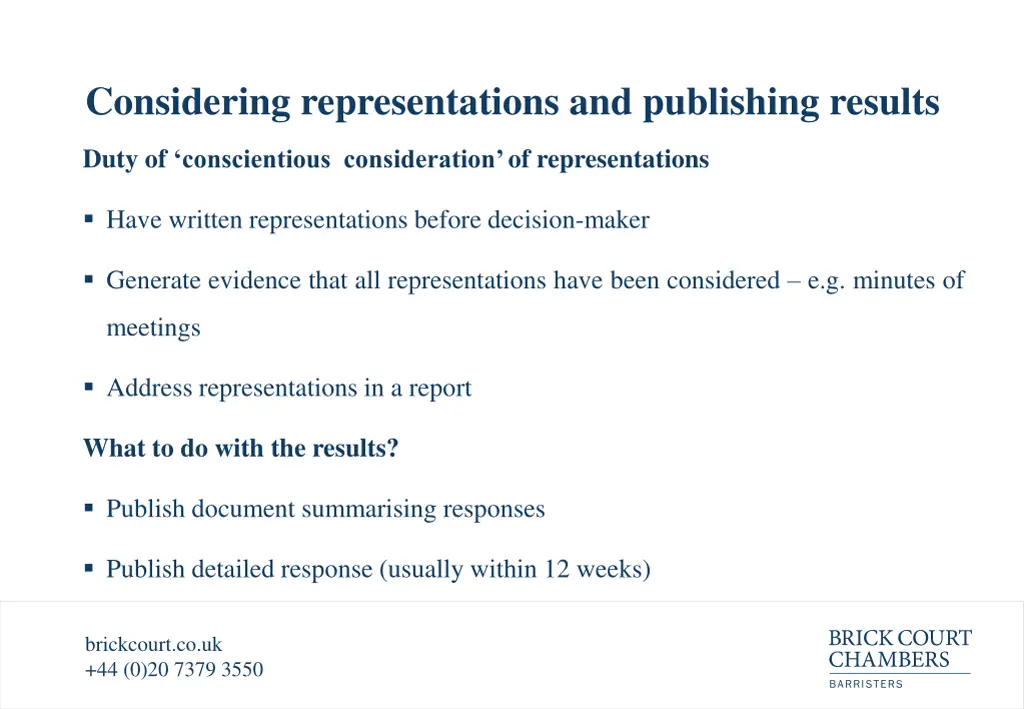 considering representations and publishing results