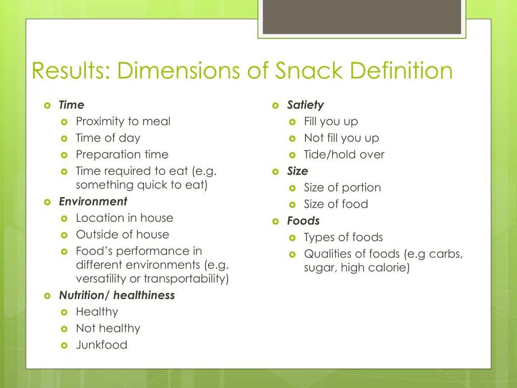 results dimensions of snack definition