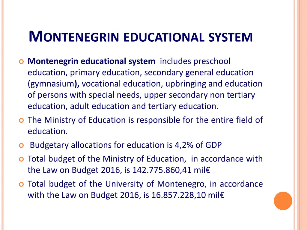 m ontenegrin educational system